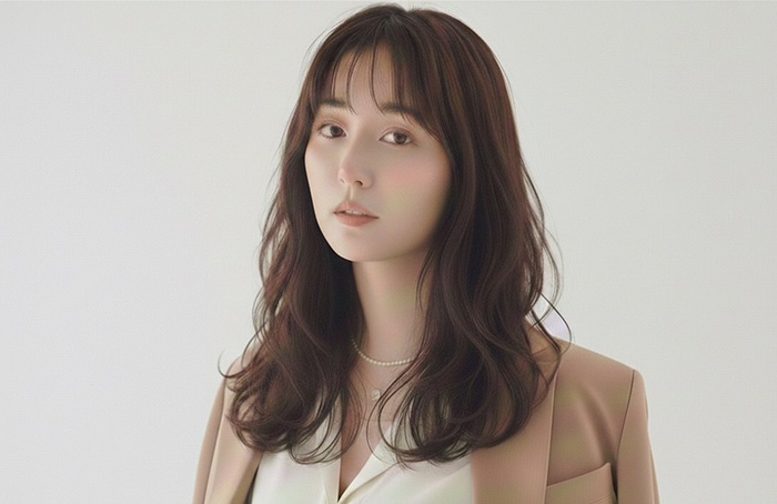 髪を見つめる女性のポートレート
